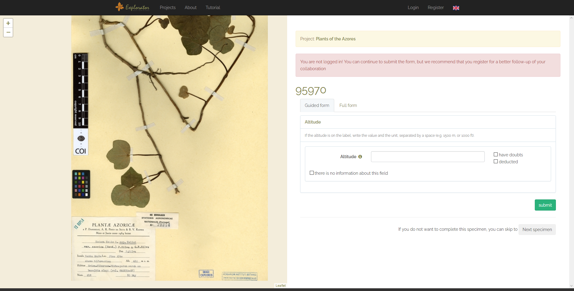 Crowdsourcing platform for Coimbra Herbarium