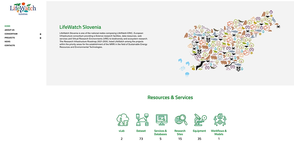 The picture shows a snapshot of the new LifeWatch Slovenia website