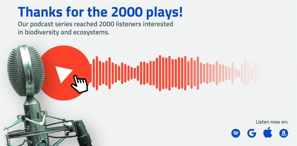 LifeWatch ERIC podcasts on science reached 200 plays. The banner says: "Thanks for the 2000 plays! Our podcast series reached 2000 listeners interested in biodiversity and ecosystems"